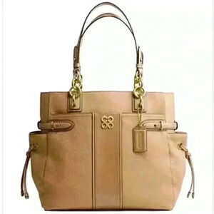 COACH COLETTE LEATHER STRIPE NORTH SOUTH TOTE SHOULDER BAG w/Dust Bag EUC